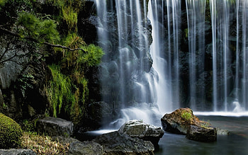 Beautiful Waterfall, trees, waterfall, nature, rocks HD wallpaper
