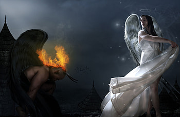Angel, fantasy, evil, good, dark HD wallpaper