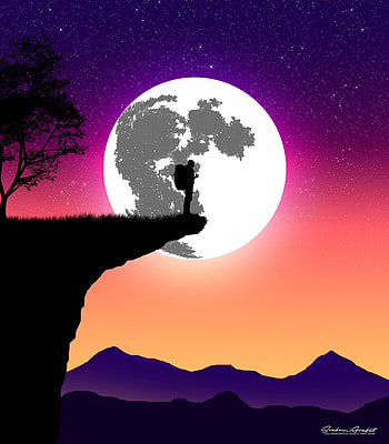Art, Night, Moon, Vector, Silhouette, Break, Precipice HD phone wallpaper
