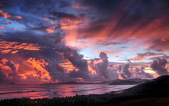 Sunset, sky, nature, sun, ocean HD wallpaper