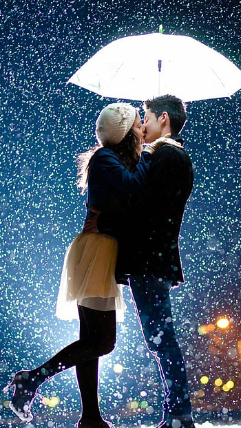 Couple, Kissing, Raining, Umbrella HD phone wallpaper
