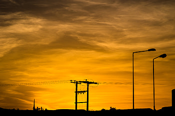 Nature, Sunset, Posts, Pillars, Wire, Wires HD wallpaper