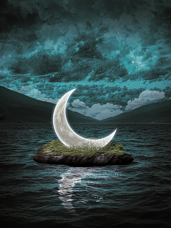 Moon, Sky, Clouds, Sea HD phone wallpaper