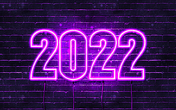 2022 violet neon digits, , Happy New Year 2022, violet brickwall, horizontal text, 2022 concepts, wires, 2022 new year, 2022 on violet background, 2022 year digits HD wallpaper