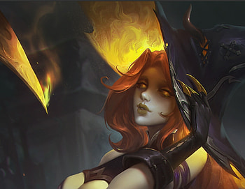 Evelynn, yellow, exia xiaotong, lol, girl, hat, witch, dark, fantasy, redhead HD wallpaper