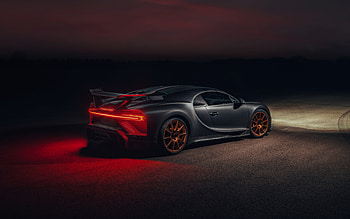 Bugatti Chiron, 2021 hypercar, rear view, Chiron Pur Sport, matt black Chiron, Chiron tuning, supercar, Bugatti HD wallpaper