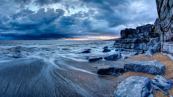 Sea Water Rocks Clouds Long Exposure , sea, water, rocks, clouds, long-exposure, nature HD wallpaper