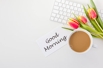 Tulips, Coffee, Words, Morning, Phrase, Inscription, Keyboard, Good HD wallpaper