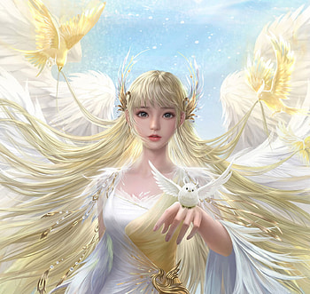 Angel, frumusete, gorgeous, girl, csart, superb, chen shuai, fantasy, yellow, hyjart, c s, luminos, hyj HD wallpaper