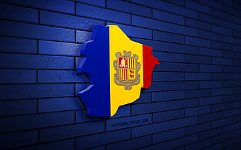 Andorra map, , blue brickwall, European countries, Andorra map silhouette, Andorra flag, Europe, Andorran map, Andorran flag, Andorra, flag of Andorra, Andorran 3D map HD wallpaper