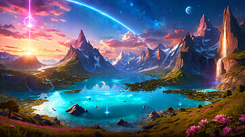 Fantasy Mountain Lake: Breathtaking Artistic Landscape, mountain, lake, fantasy, landscape, artistic, fantasy landscape HD wallpaper
