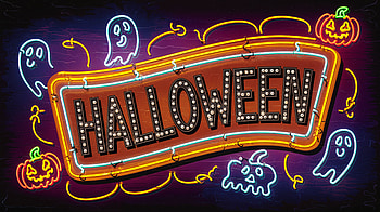 Spooky Vibes: Halloween Ultra, halloween, neon sign, ghost, pumpkin HD wallpaper