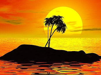 Sunset island, island, abstract, 3d, sunset HD wallpaper