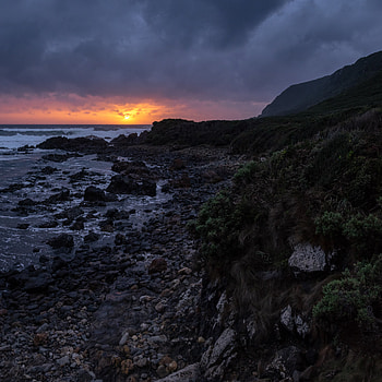 Nature, Sunset, Stones, Sea, Horizon, Coast HD phone wallpaper