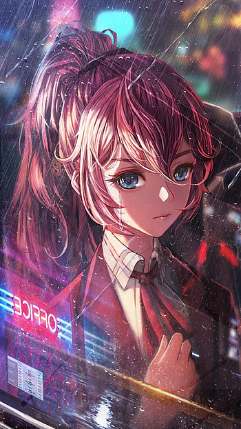 Anime girl bus window, Neon city, , Anime HD phone wallpaper