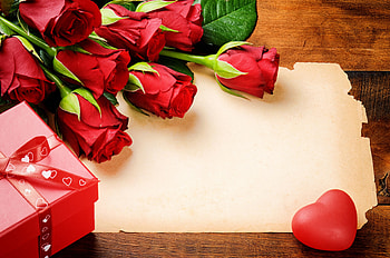 With Love, roses, gift, red roses, nature, flowers, heart, for you, valentines day HD wallpaper