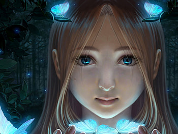 My World of Magic , abstract, butterfly, 3d, fantasy, art, face, girl HD wallpaper