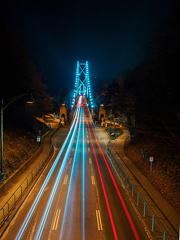 Cities, Road, Long Exposure, Bridge, Neon, Stripes, Streaks HD phone wallpaper