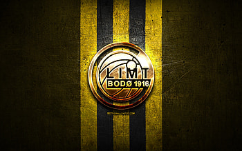 Bodo Glimt FC, golden logo, Eliteserien, yellow metal background, football, norwegian football club, FK Bodo Glimt logo, soccer, FK Bodo Glimt HD wallpaper