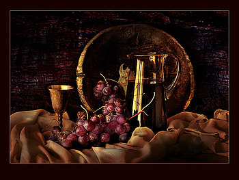 still life for my friend debmsw, art , still life, table, shawl, fruits, glas teapot, iron cup, nice HD wallpaper