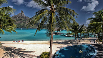 dream beach resort on bora bora r, sea, trees, r, resort, beach HD wallpaper
