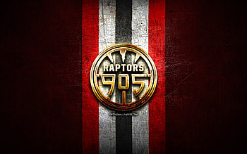 Raptors 905, golden logo, NBA G League, red metal background, american basketball team, Raptors 905 logo, basketball, USA HD wallpaper