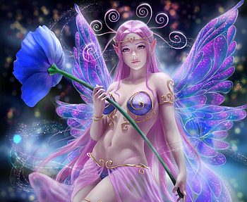 Fantasy girl, Pink, Fantasy, Girl, Elf, Wings, Flower HD wallpaper