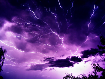 Landscape, Sky, Lightning, Violet HD wallpaper
