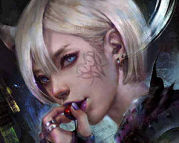 Cherry, white, art, dopaprime, tattoo, girl, fox, hand, woman, fantasy, ears HD wallpaper