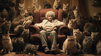 Grandmother's Feline Companions - AI Art, cat, AI Art, woman, Grandmother HD wallpaper