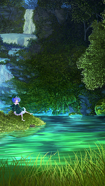 flower, water, river, Anime, girl, anime girl HD phone wallpaper