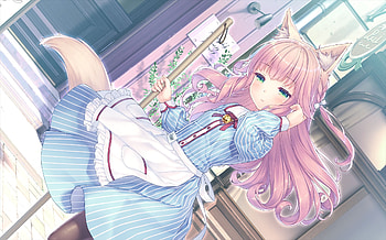 Fraise (Nekopara), Nekopara, Anime, Animal Ears, Cat Girl, Green Eyes, Long Hair, Pink Hair, Waitress HD wallpaper