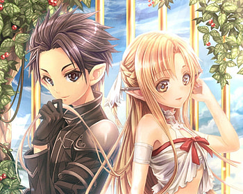 Kirito ♡ Asuna, blonde, kirigaya kazauto, precious, sword art online, magical, couple, maiden, blonde hair, adorable, cloud, female, handsome, sweet, ribbon, gorgeous, hot, girl, adore, amour, elf, woman, kawaii, anime girl, plant, anime, pretty, brown hair, romantic, lovely, kirito, lover, sublime, cute, berry, yuuki asuna, dress, long hair, beauty, lady, angelic, male, black eyes, brown eyes, magic, divine, asuna, beautiful, romance, exquisite, boy, love, sky, women, gown HD wallpaper
