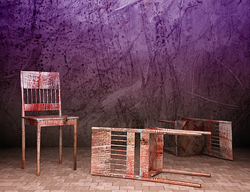 Abstract, Miscellanea, Miscellaneous, Old, Three, Chairs, Tile, Purple Background HD wallpaper