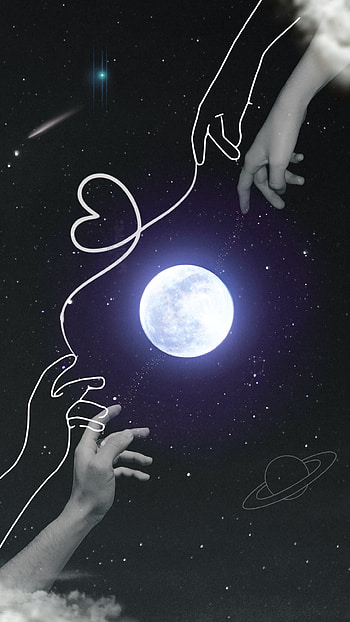 Amor a Distancia, atmosphere, love, novios, sky, manos, cielo, galaxia, univers, luna HD phone wallpaper