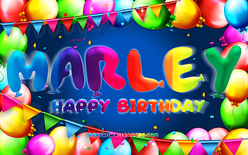 Happy Birtay Marley, , colorful balloon frame, Marley name, blue background, Marley Happy Birtay, Marley Birtay, popular american male names, Birtay concept, Marley HD wallpaper