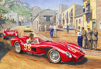 Reds Take The Lead, town, cars, artwork, painting, street, people, houses HD wallpaper