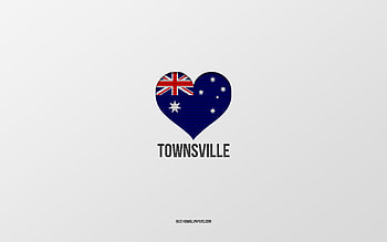 I Love Townsville, Australian cities, Day of Townsville, gray background, Townsville, Australia, Australian flag heart, favorite cities, Love Townsville HD wallpaper