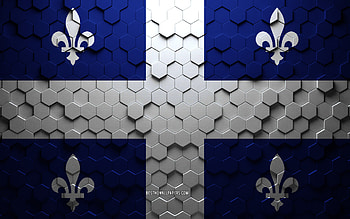 Flag of Quebec, honeycomb art, Quebec hexagons flag, Quebec, 3d hexagons art, Quebec flag HD wallpaper