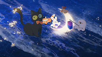 Cute Animals Dancing In Space, cat, animals, space, artist, artwork, art, digital-art, pixiv HD wallpaper