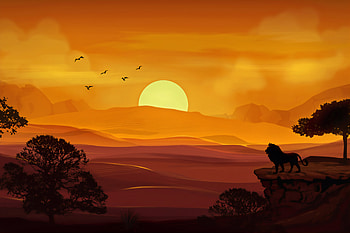 Forest Lion Morning Sunrise Illustration , lion, animals, artist, artwork, digital-art, illustration, behance HD wallpaper