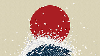 minimalism, origami, japan, rising sun, wave HD wallpaper