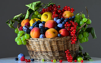 Fruits, summer, colorful, fruit, basket, vara HD wallpaper