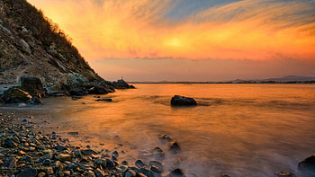 Lot of Rocks at the Coast, sea, coast, clouds, sky, nature, rocks, sunset, beach HD wallpaper