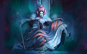 The Queen, blue, pink, fantasy, art, throne, girl, luminos, queen HD wallpaper