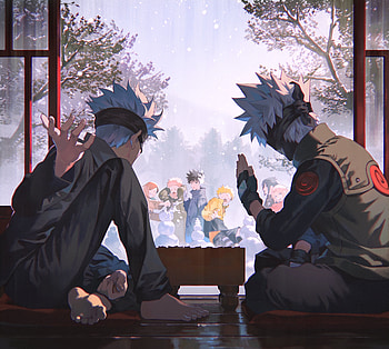 Jujutsu Kaisen and Naruto Crossover, Satoru Gojo, Kakashi Hatake, Anime, crossover HD wallpaper