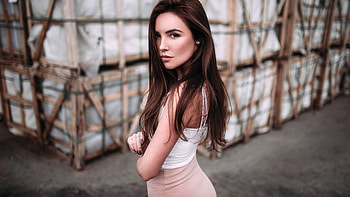 Girl, Model, Women, Beautiful, Blonde, Brunette, White, Top, Peach, Dress, Blur, Background, graphy Girls HD wallpaper