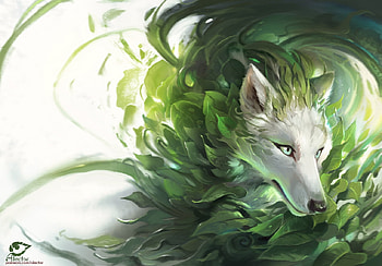 Plant wolf, green, claudya schmidt, plant, art, fantasy, wolf, lup HD wallpaper