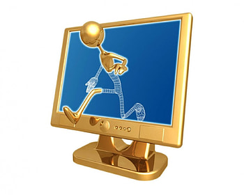 Stepping Out, gold computer monitor, 3d gold figure HD wallpaper