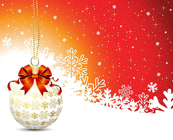 Christmas background, ribbon, beautiful, nice, background, snowflakes, holiday, snow, ball, christmas, red, lovely, rpetty, new year HD wallpaper